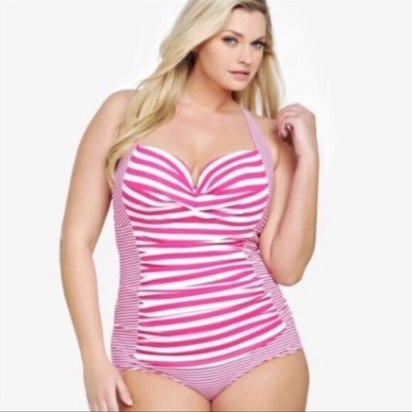 Torrid Pink & White One Piece Swimsuit